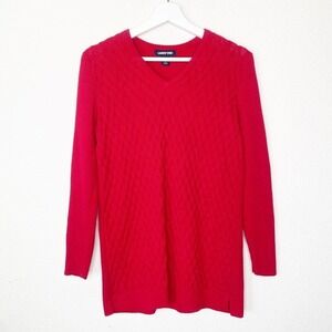 Lands' End Diamond Weave V-Neck Red Sweater S